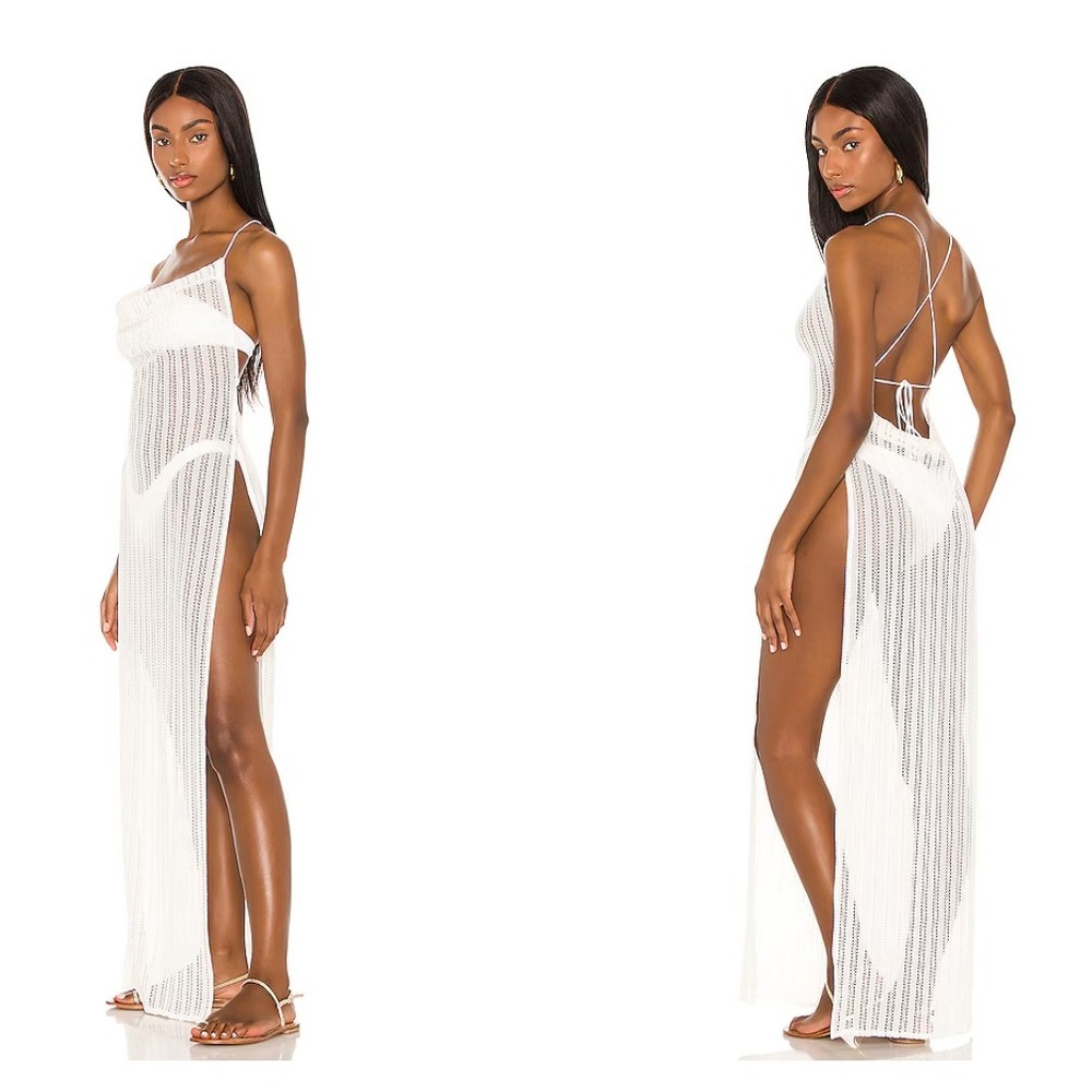 Michael Costello x REVOLVE Ivory Crochet Knit Cowl Neck Maxi Dress Womens XS